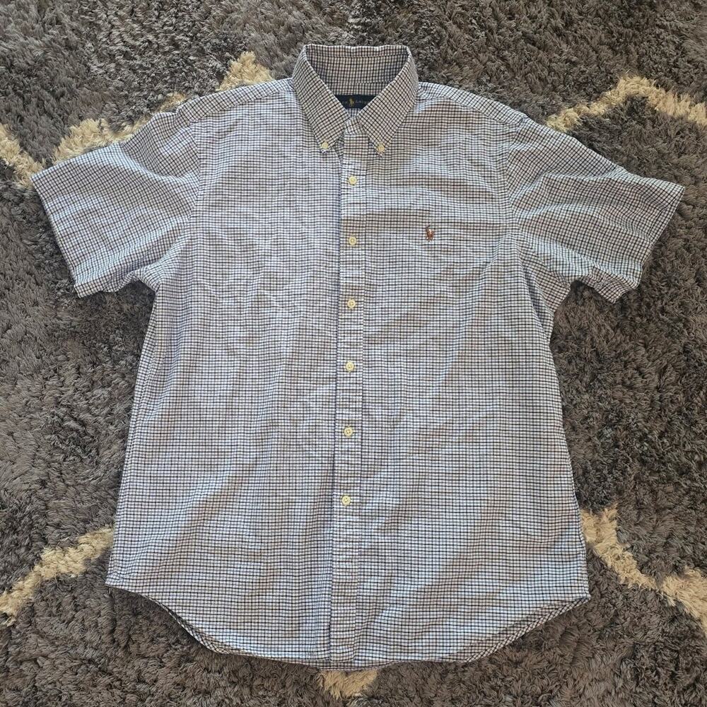 Lauren Ralph Lauren Shirt Men Large Blue Plaid Button Up Short Sleeve Logo L
